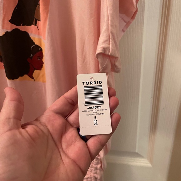 NWT torrid size 5 brunette, bald Barbie Slim Fit Cotton Cinch Tee pink brown - Picture 10 of 12
